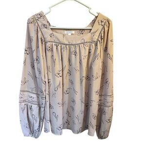LC Lauren Conrad Floral Print Long Sleeve Square Neck Blouse - M